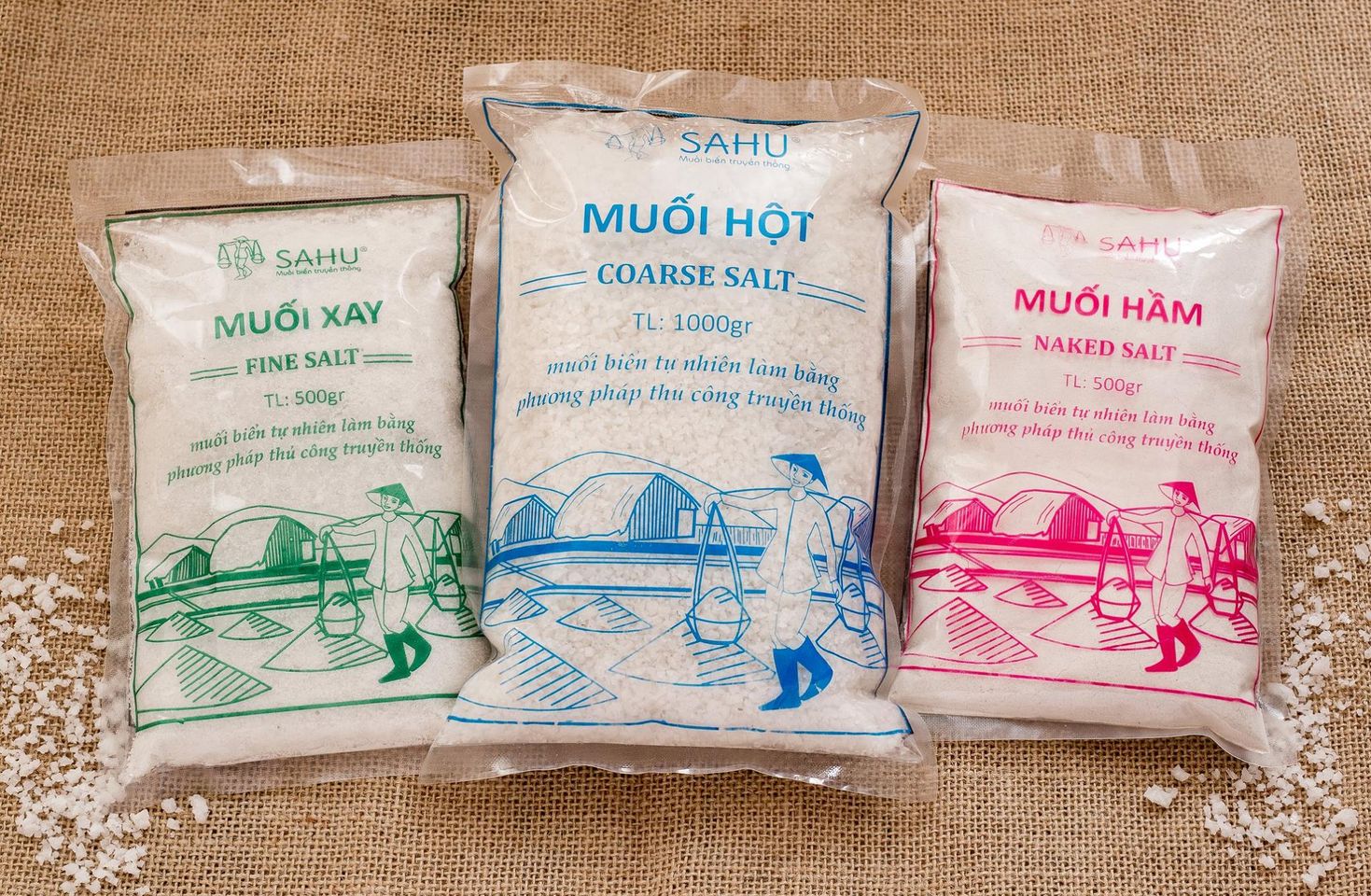 Muối biển truyền thống Sahu (muối hột, muối bọt, muối hầm, hoa muối, muối tre) - loại lớn