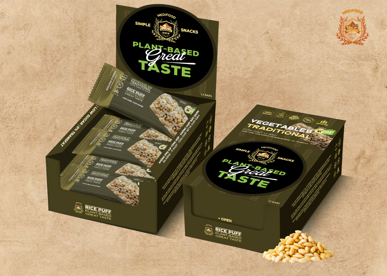 Thanh bánh lẻ cốm gạo vị rau Medifood