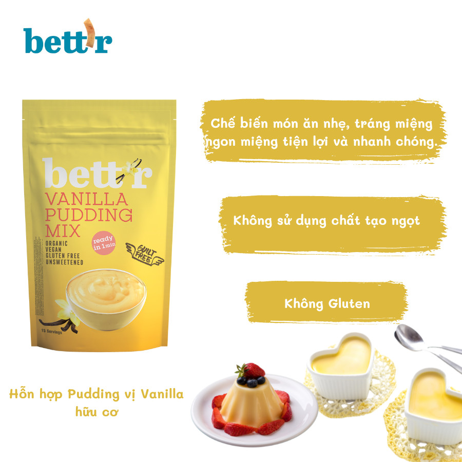 Bột làm bánh pudding hữu cơ vị Vanilla Brett'r 150g