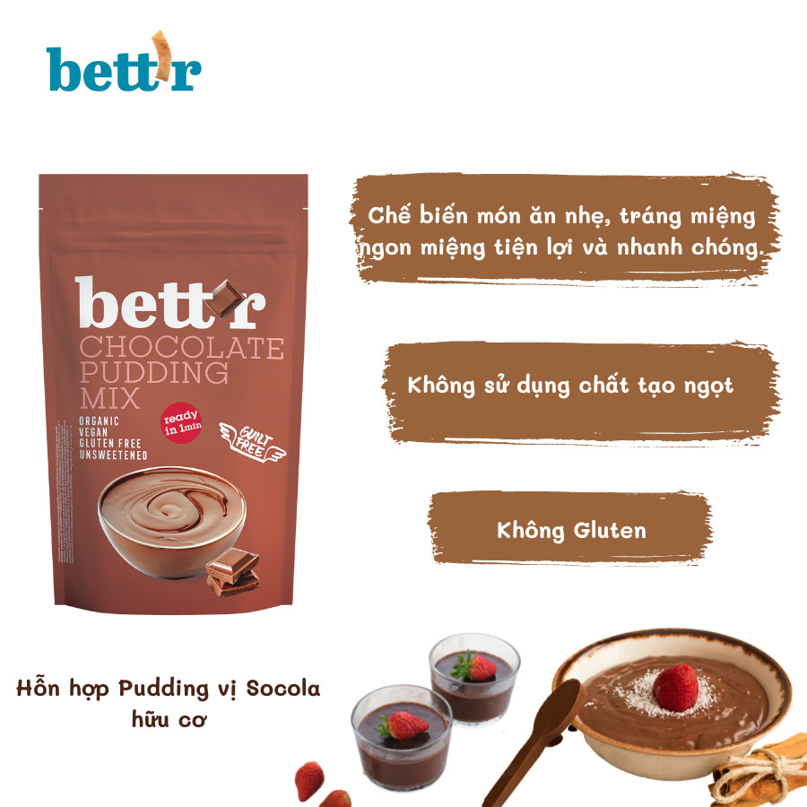 Bột làm bánh pudding hữu cơ vị chocolate Bett'r 200g