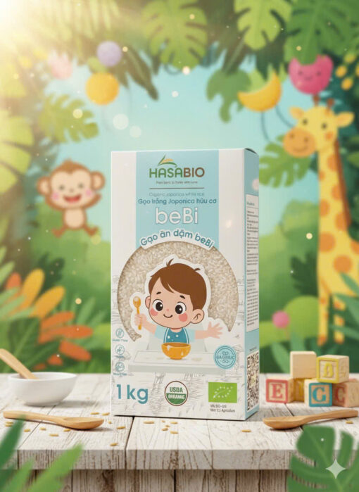 Gạo trắng Japonica hữu cơ beBi HasaBio 1 kg