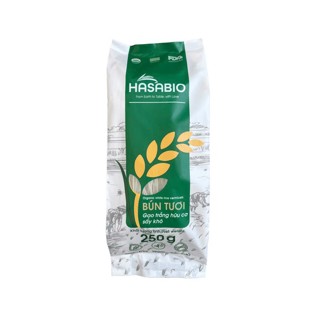 Bún tươi gạo trắng hữu cơ sấy khô HASABIO 250g