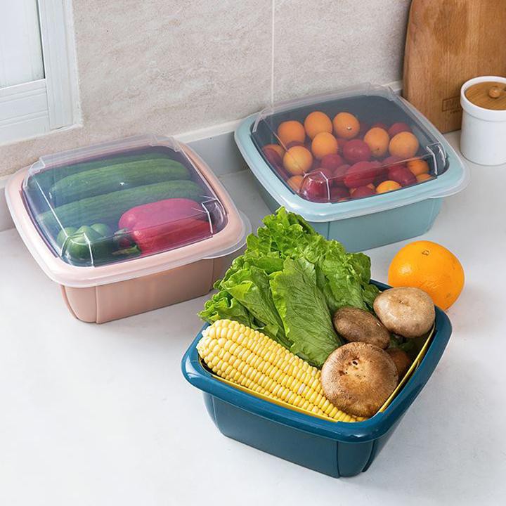 Rổ Nhựa Kèm Chậu Có Nắp Đậy Chống Bụi Tiện Dụng A1762