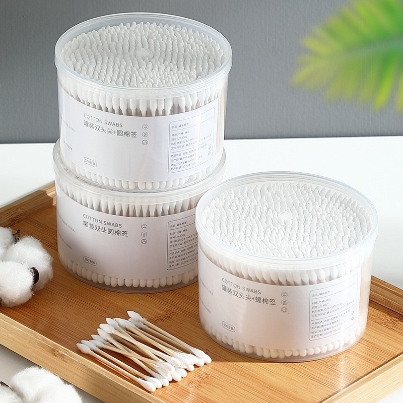 Hộp 500 Tăm Bông Thân Gỗ Tre Ngoáy Tai 2 Đầu Tròn Cotton dùng cho người lớn an toàn khi sử dụng A4942