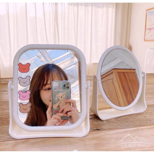 Gương Trang Điểm Hình Vuông Nhựa Lúa Mạch Xoay 360 Độ 2 Mặt Gương A2633