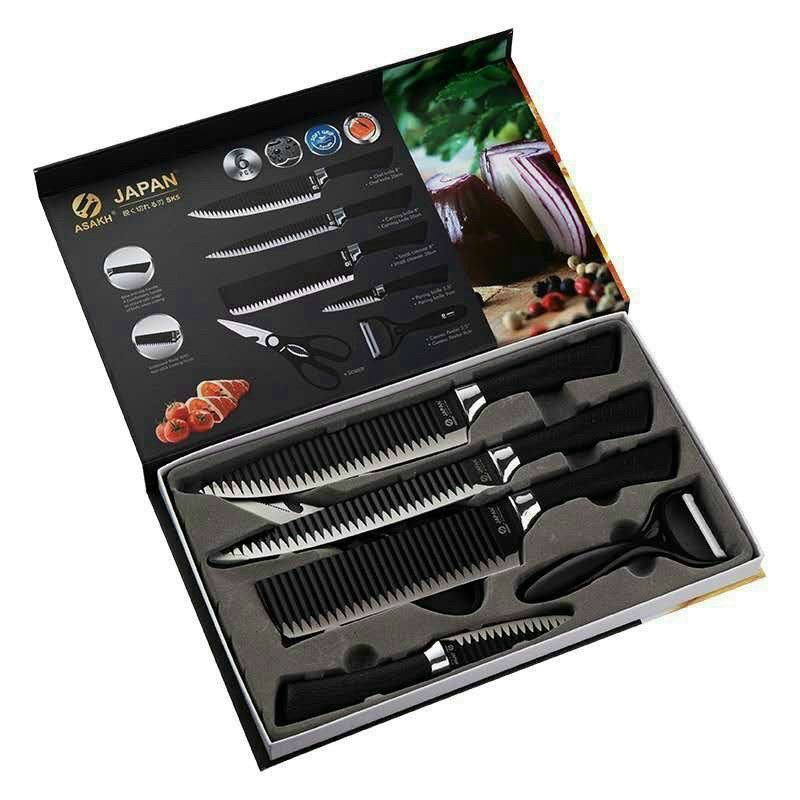 Bộ Dao 6 Món Hình Gợn Sóng - Bộ Dao Kéo Nhà Bếp Chống Gỉ Tiện Lợi Đa Năng A4533
