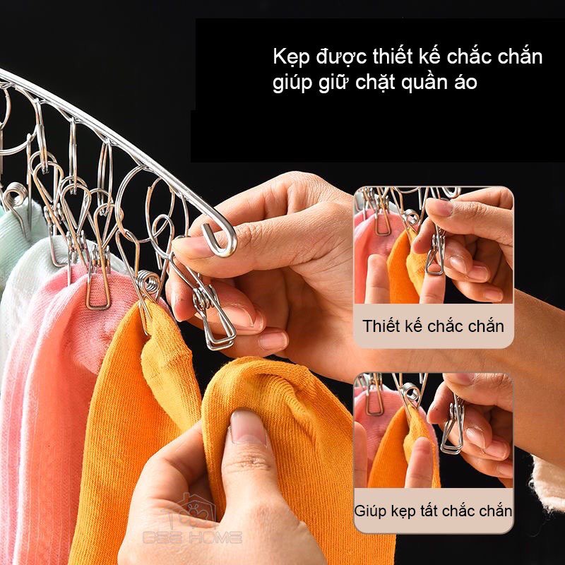 Móc Phơi Đồ 10 Kẹp Inox Phơi Quần Áo Trẻ Em, Treo Tất Vớ Đồ Lót Chống Gió Sắp Xếp Gọn Gàng A3322