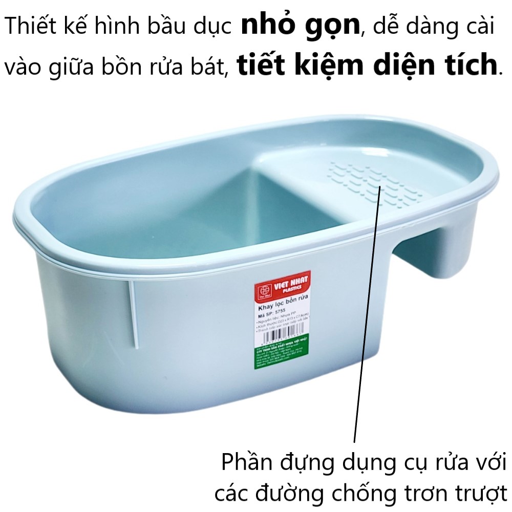 Khay Nhựa Lọc Rác Việt Nhật Đựng Thức Ăn Thừa, Khay Đựng Đồ Rửa Chén Gác Bồn (VN5755) A1663