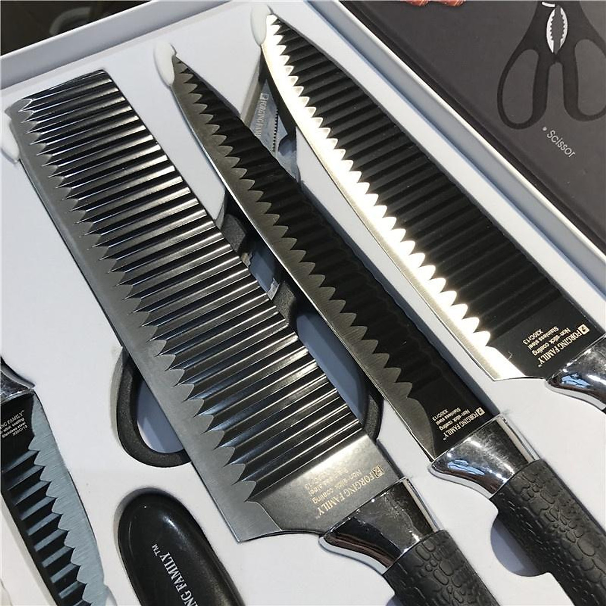 Bộ Dao 6 Món Hình Gợn Sóng - Bộ Dao Kéo Nhà Bếp Chống Gỉ Tiện Lợi Đa Năng A4533