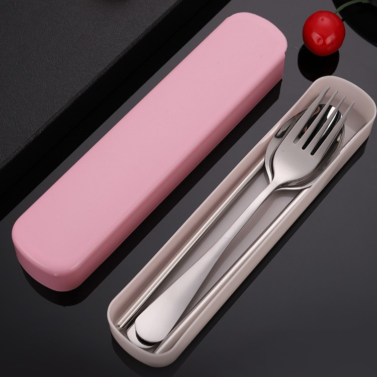 Bộ 3 Món Thìa Đũa Muỗng Inox Kèm Hộp Đựng Bằng Nhựa A0323