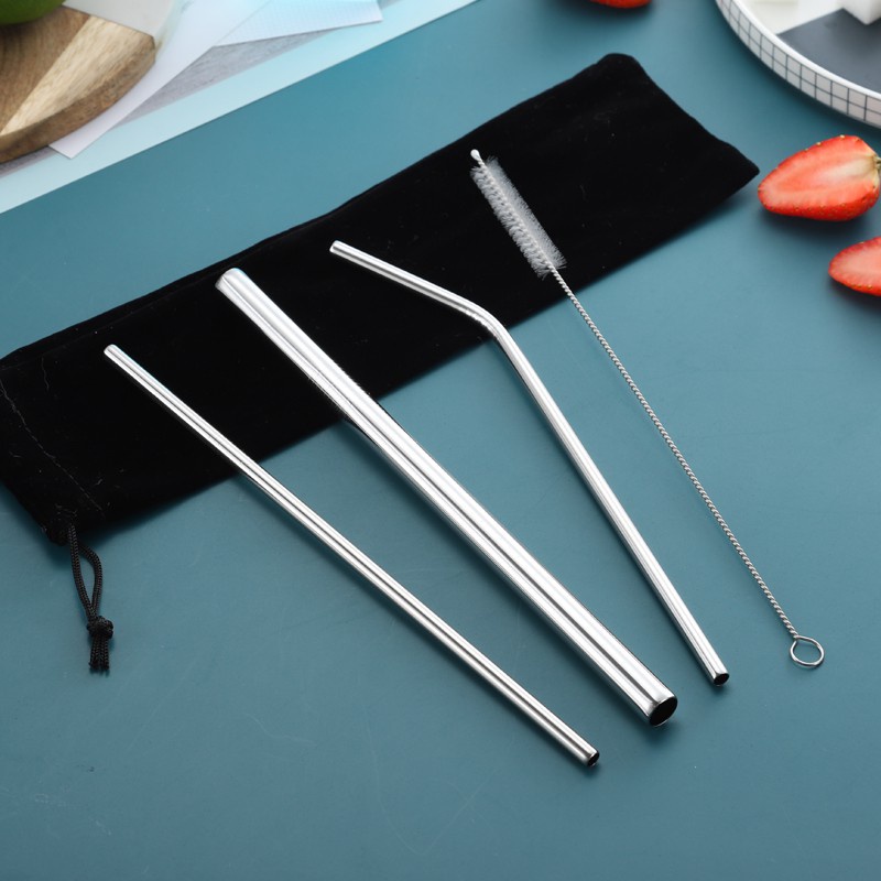 Bộ 3 Ống Hút Inox Kèm Cọ Rửa Vệ Sinh Có Túi Đựng Dây Rút Canvas A2042