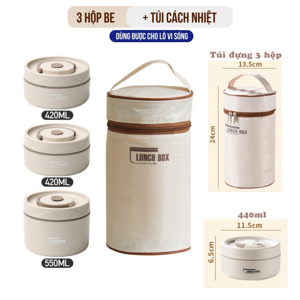 Hộp Cơm Giữ Nhiệt 3 Ngăn Lucky Kèm Túi Đựng Muỗng Đũa A0932