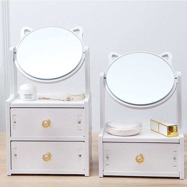 Kệ Đựng Mỹ Phẩm Bàn Trang Điểm Mini Kèm Gương Tai Mèo A1271