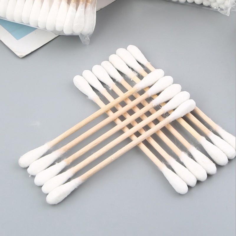 Hộp 500 Tăm Bông Thân Gỗ Tre Ngoáy Tai 2 Đầu Tròn Cotton dùng cho người lớn an toàn khi sử dụng A4942