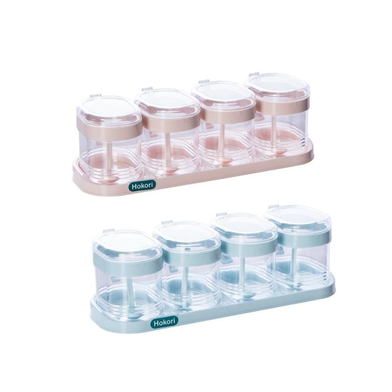 Bộ 4 Lọ Đựng Gia Vị Hokori Cao Cấp Size Lớn, Hũ Đựng Gia Vị Có Thìa Nhựa Trong Suốt Loại Xịn A4561