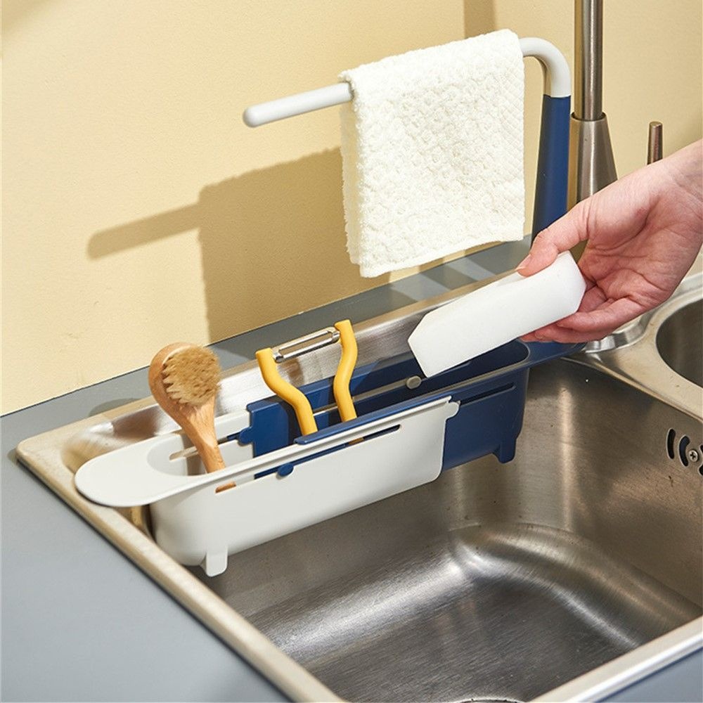 Kệ Nhựa Đựng Đồ Rửa Chén Có Móc Treo Khăn Kệ Nhà Bếp Giá Đựng Đồ Rửa Chén Tiện Lợi A3312