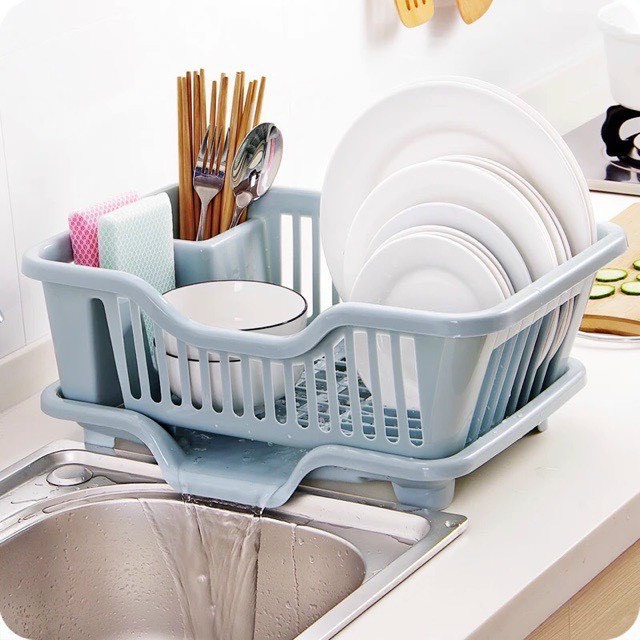 Rổ Úp Bát Chén Dĩa - Khay Kệ Đựng Chén Bát Dĩa Đũa Muỗng Có Khay Hứng Nước Tiện Lợi A5551