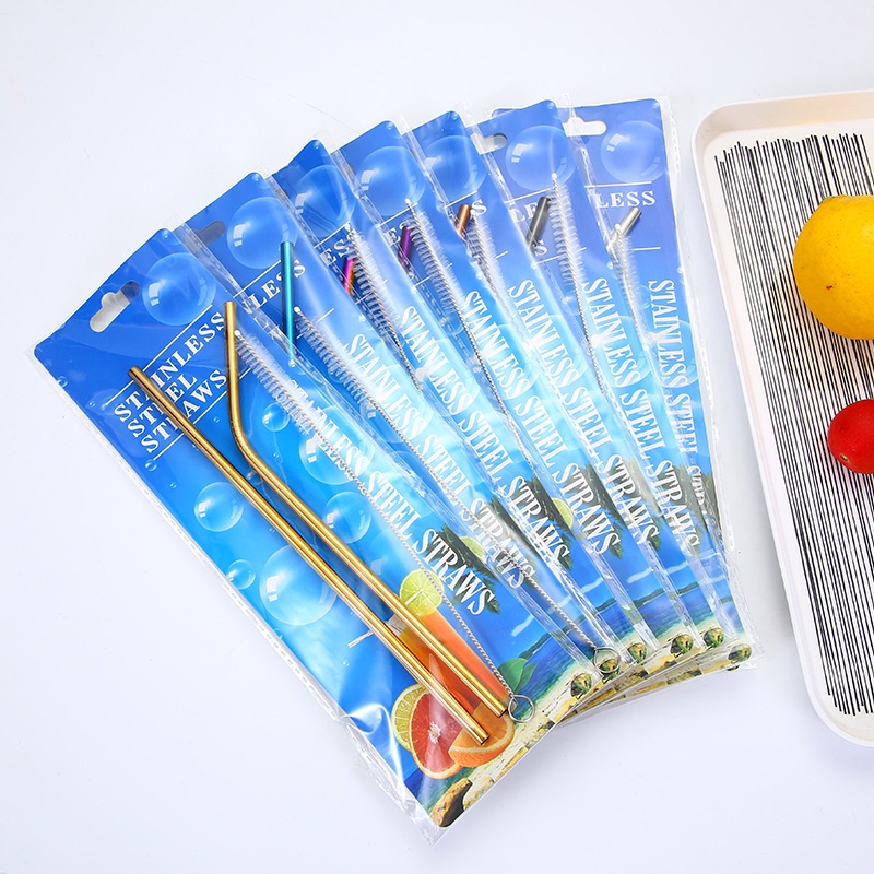 Bộ 2 Ống Hút Inox Kèm Cọ Rửa Vệ Sinh, Vỉ 2 Ống Hút Kim Loại Cao Cấp A2043
