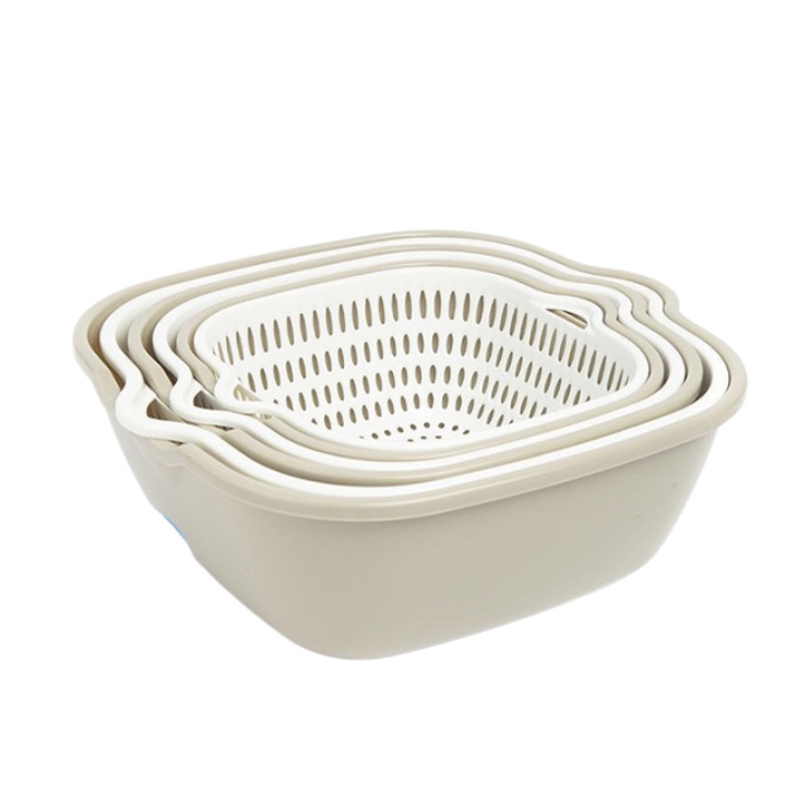 Bộ Rổ Kèm Chậu 2 Lớp Nhựa Vuông Việt Nhật Rửa Rau Củ Trái Cây (3288-3289-3290) A2711