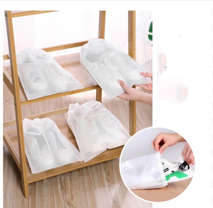 Sét 50 Túi Đựng Giày Đa Năng Vải Không Dệt, Miệng Dây Rút Tiện Lợi (Màu trắng) A2741