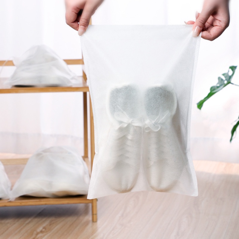 Sét 50 Túi Đựng Giày Đa Năng Vải Không Dệt, Miệng Dây Rút Tiện Lợi (Màu trắng) A2741