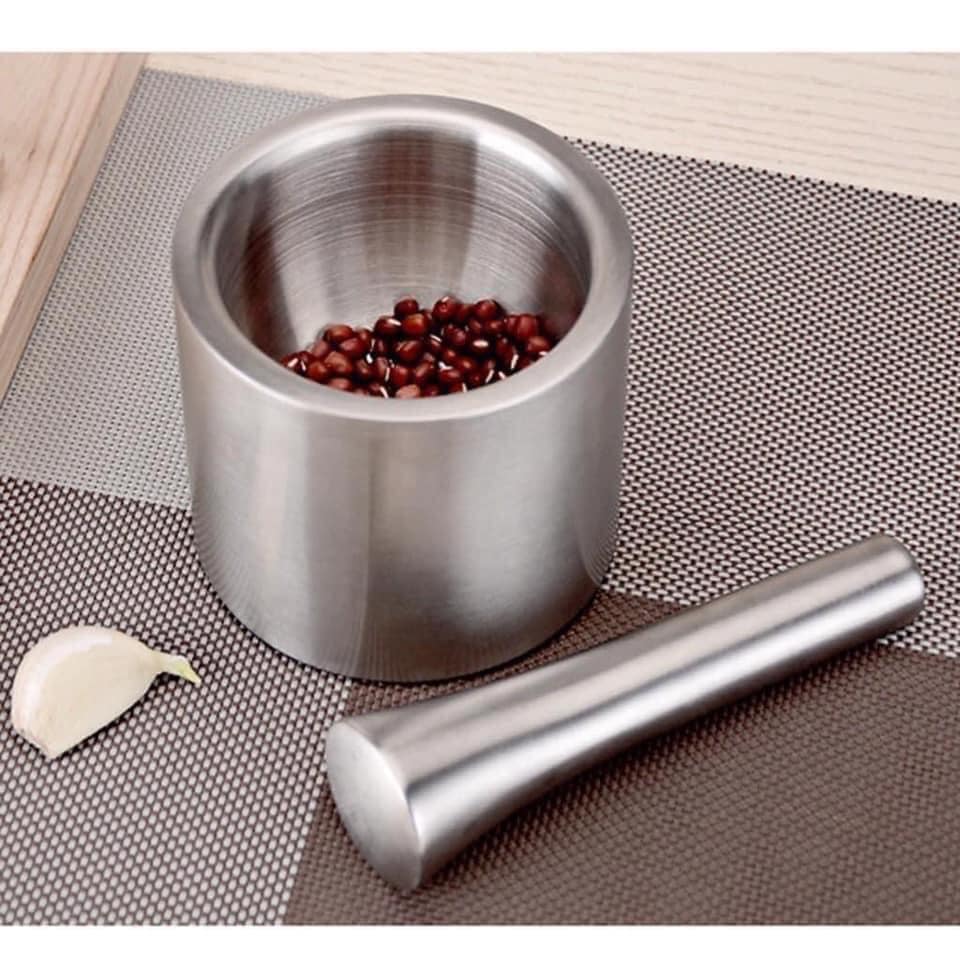 Bộ Cối Chày Inox 304 Thép Không gỉ kèm nắp đậy A4341