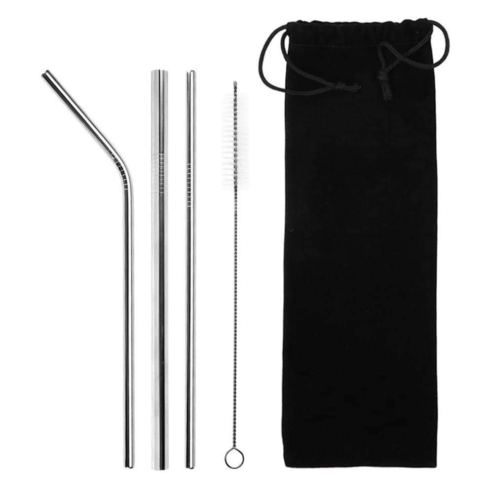 Bộ 3 Ống Hút Inox Kèm Cọ Rửa Vệ Sinh Có Túi Đựng Dây Rút Canvas A2042