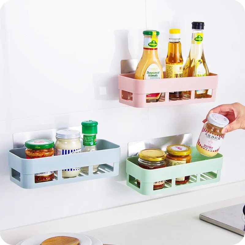 Kệ Nhà Tắm Phòng Bếp Dán Tường Kệ Đựng Mỹ Phẩm Gia Vị Treo Tường Hình Chữ Nhật A4451
