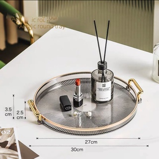 Khay Mâm Úp Ly Đựng Hoa Quả Hình Tròn Có Tay Cầm Viền Vàng chất liệu Acrylic  A3123