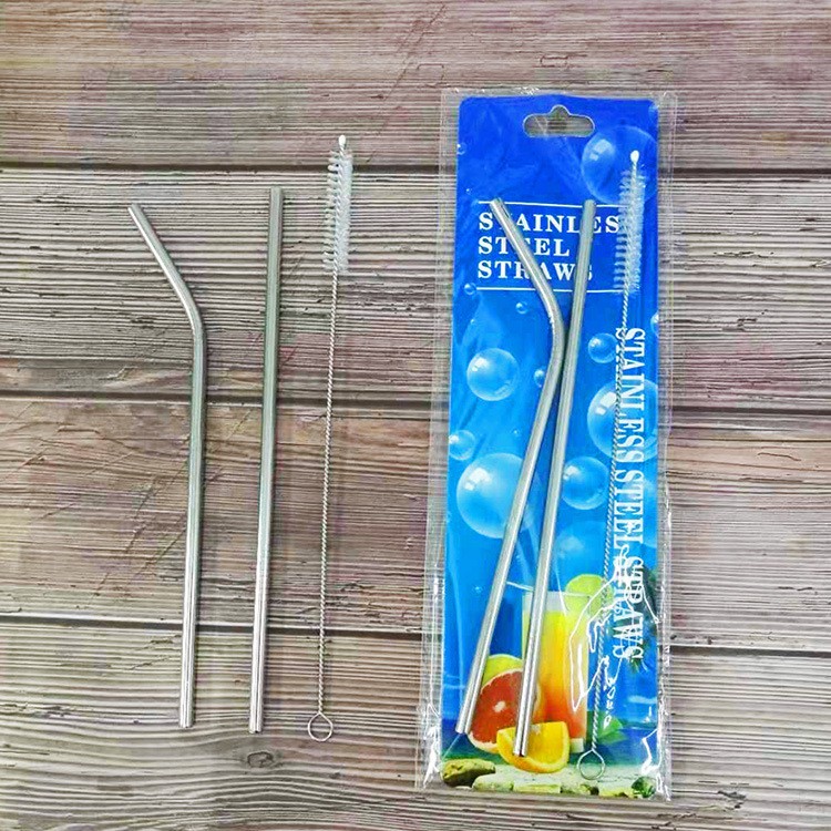 Bộ 2 Ống Hút Inox Kèm Cọ Rửa Vệ Sinh, Vỉ 2 Ống Hút Kim Loại Cao Cấp A2043