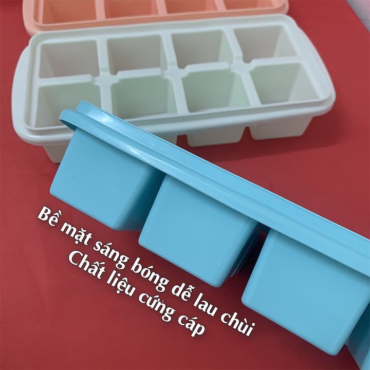 Khay Đá 8 Viên Vuông có nắp Việt Nhật nhựa dẻo, vỉ đá 8 ô, khay trữ đồ ăn dặm cho bé, khuôn làm thạch bền đẹp (6932) A5342