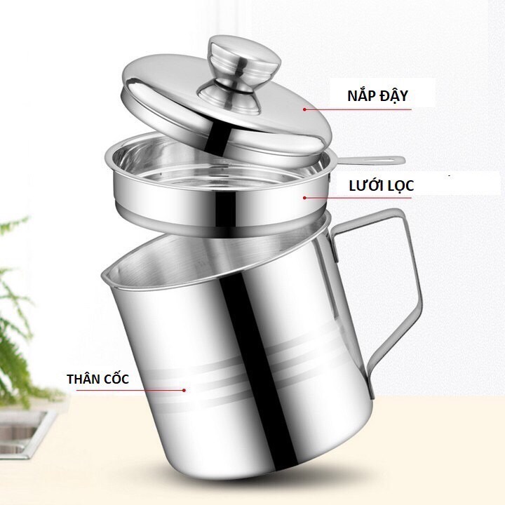 Ca Lọc dầu ăn Inox 304 Siêu Bền Có Lưới Lọc Cặn Dư Thừa A3862