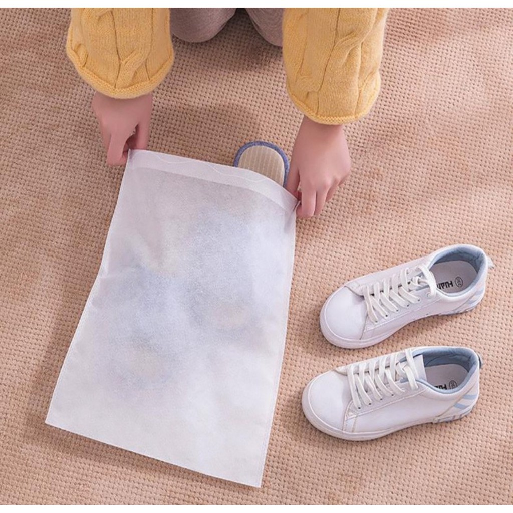 Sét 50 Túi Đựng Giày Đa Năng Vải Không Dệt, Miệng Dây Rút Tiện Lợi (Màu trắng) A2741