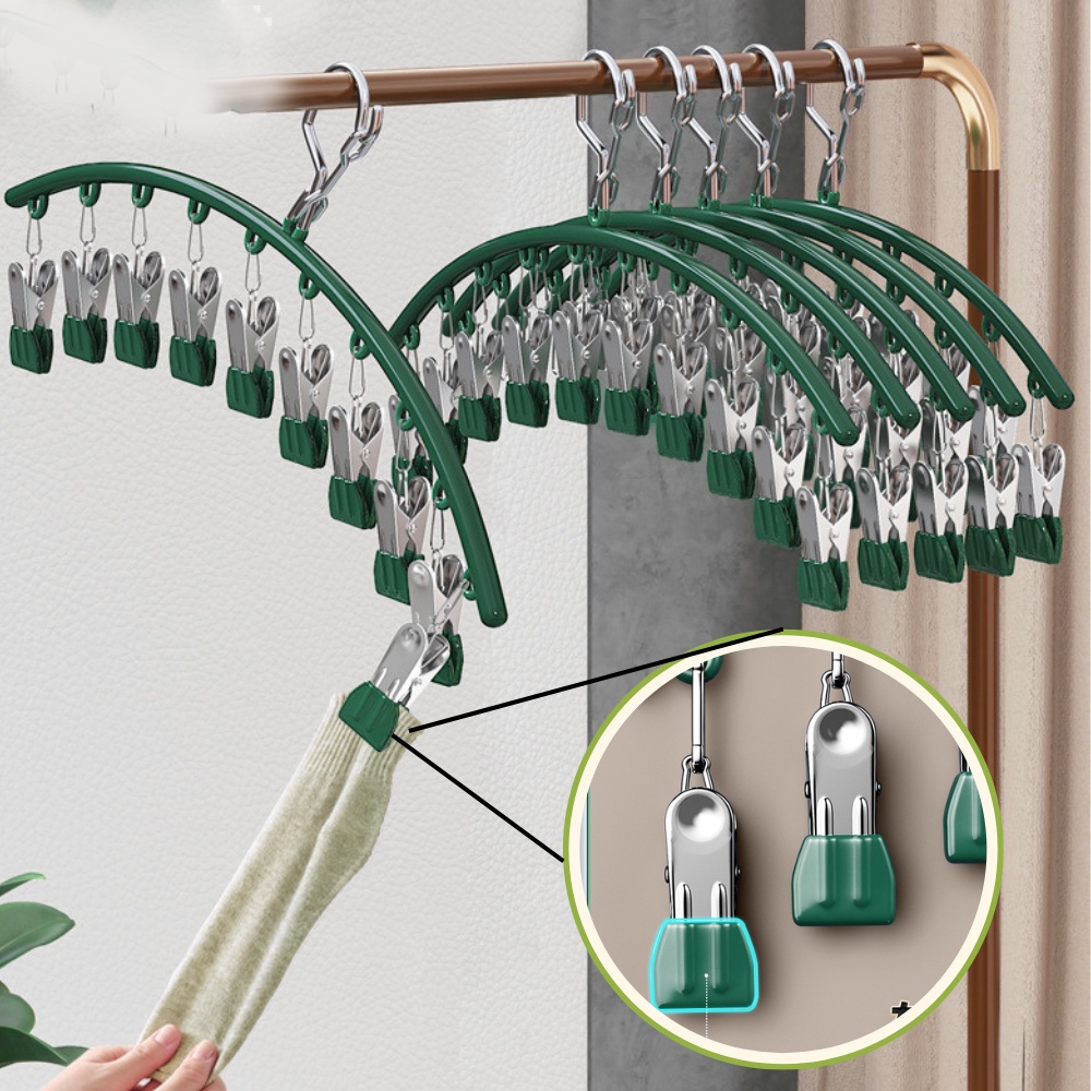 Móc Treo Phơi Đồ 10 Kẹp Inox Giữ Chống Gió, Móc Treo Tất Vớ Đồ Lót Quần Áo Trẻ Em Chống Trượt A3321