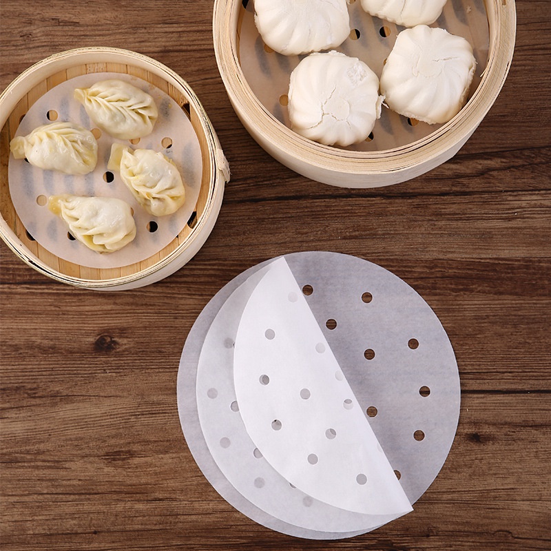 Bịch 100 Tờ Giấy Nến Đục Lỗ Tròn Lót Xửng Hấp Thấm Dầu Ăn Size 23cm HA402