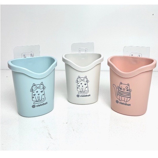 Cốc Dán Tường Cắm Bàn Chải Kem Đánh Răng Nhà Tắm Có Lỗ Thoát Nước Nhựa Việt Nhật (6370) A0923