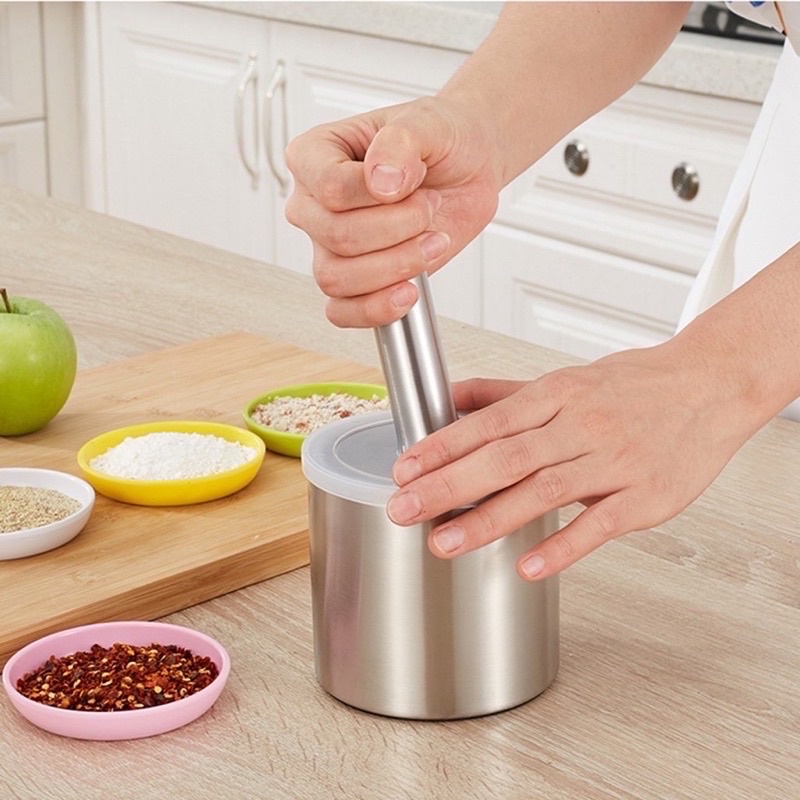 Bộ Cối Chày Inox 304 Thép Không gỉ kèm nắp đậy A4341