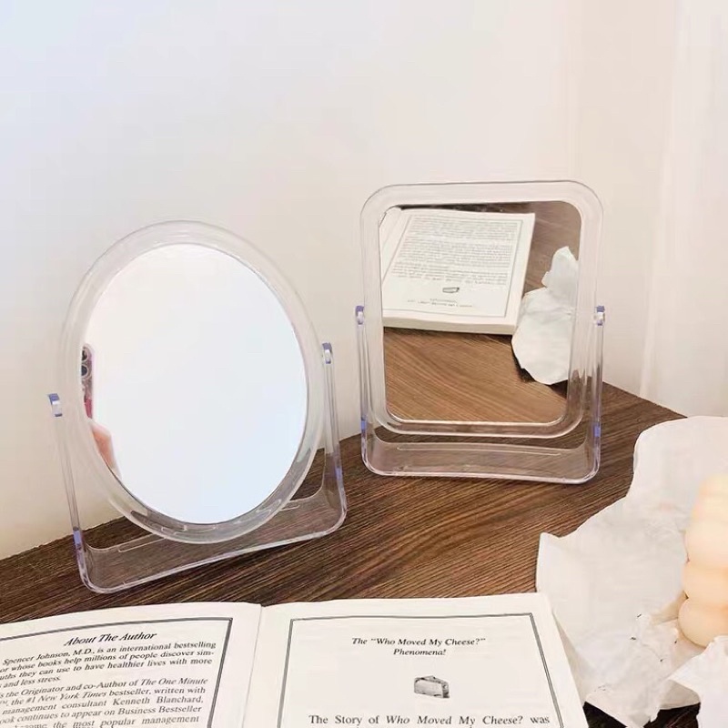 Gương trang điểm trong suốt để bàn 2 mặt gương xoay 360 độ thiết kế phong cách Hàn Quốc A4351
