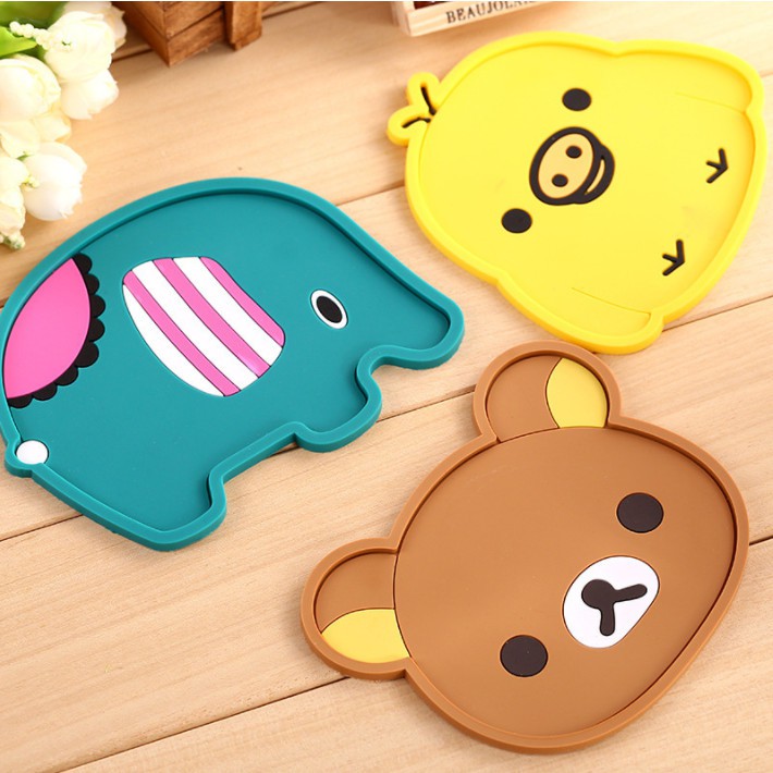 Miếng Lót Ly Hình Thú Silicon nhiều họa tiết hoạt hình dễ thương A3634