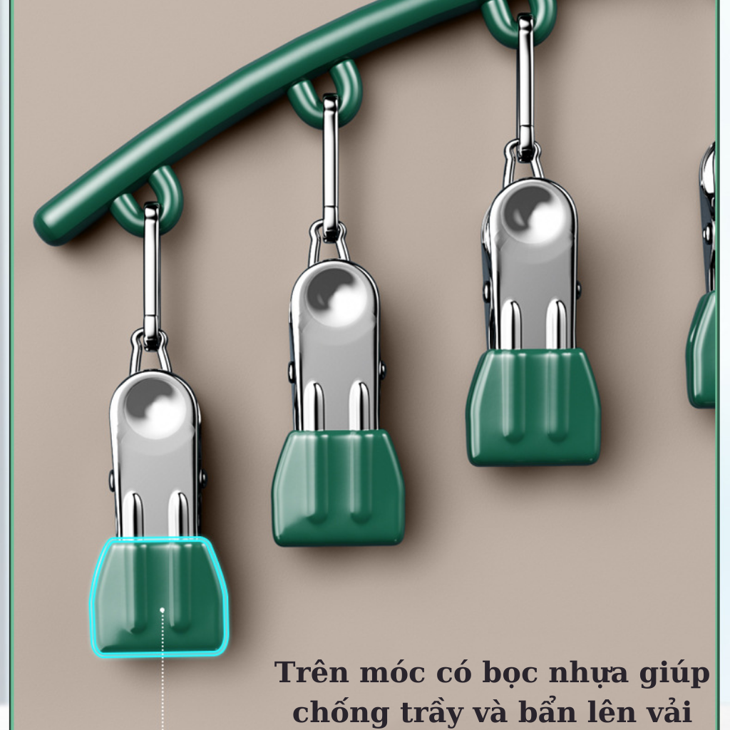 Móc Treo Phơi Đồ 10 Kẹp Inox Giữ Chống Gió, Móc Treo Tất Vớ Đồ Lót Quần Áo Trẻ Em Chống Trượt A3321