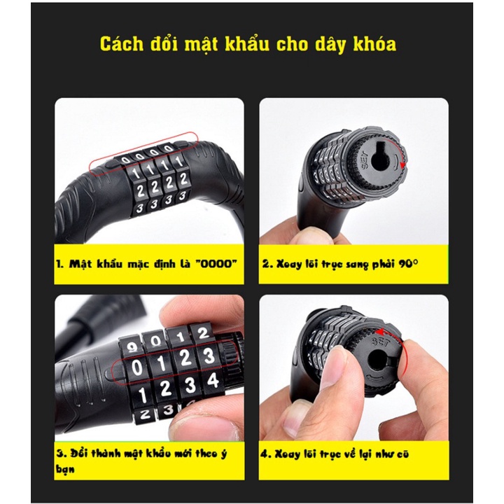 Khóa Xe Đạp Thể Thao Phụ Kiện Xe Đạp Khóa Dây Xe Đạp Mật Mã 4 Số Lõi Thép Chống Cắt Chống Trộm A4812