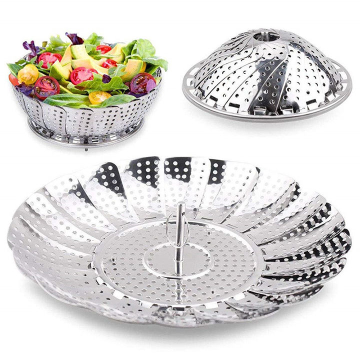 Xửng Hấp Inox Đa năng, Vỉ hấp đồ xôi mở rộng hoặc thu nhỏ tùy ý phù hợp với hầu hết các loại xoong nồi A2111