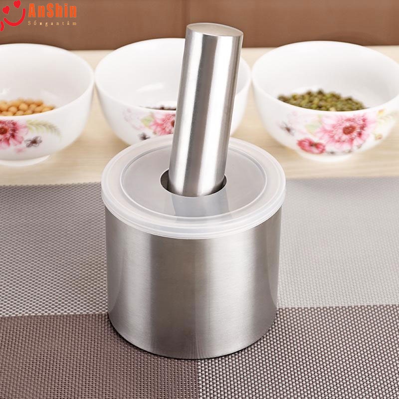 Bộ Cối Chày Inox 304 Thép Không gỉ kèm nắp đậy A4341