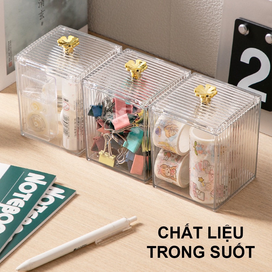 Hộp Trong Suốt Đựng Bông Tẩy Trang,  Bông Ngoáy Tay, Đựng Son Môi, Đồ Trang Điểm Cao Cấp Có Nắp A3241
