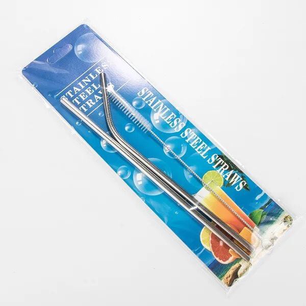 Bộ 2 Ống Hút Inox Kèm Cọ Rửa Vệ Sinh, Vỉ 2 Ống Hút Kim Loại Cao Cấp A2043