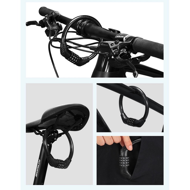 Khóa Xe Đạp Thể Thao Phụ Kiện Xe Đạp Khóa Dây Xe Đạp Mật Mã 4 Số Lõi Thép Chống Cắt Chống Trộm A4812