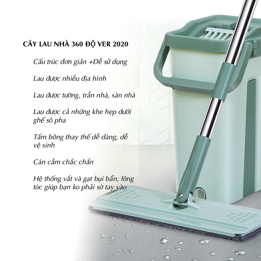 Bộ Cây Lau Nhà Tự Vắt Thông Minh, Cây Lau Nhà Tự Vắt Tiện Lợi Kèm Thùng A2911