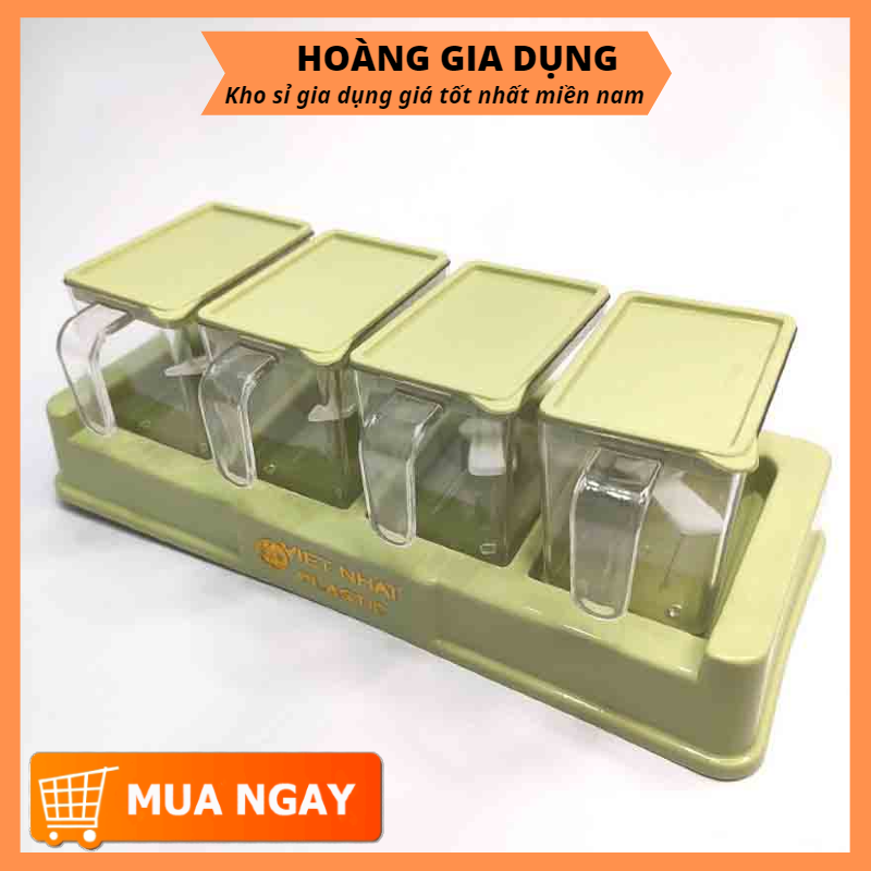 Bộ 4 Lọ Gia Vị Có Thìa Muỗng Nhựa Việt Nhật Hũ Đựng Gia Vị Có Nắp Đậy A5441