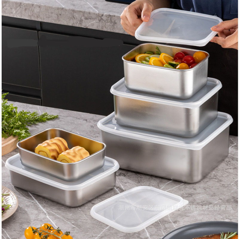 Hộp Đựng Thực Phẩm inox Có Nắp, Khay inox Bảo Quản Thực Phẩm Tủ Lạnh A4331
