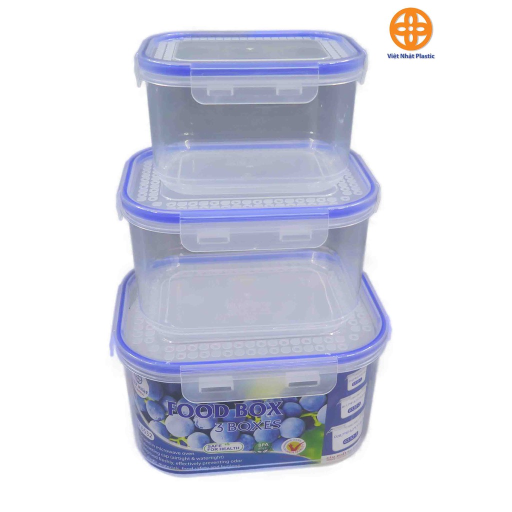 Bộ 3 Hộp Đựng Thực Phẩm (Hình Chữ Nhật) Nhựa Việt Nhật (6532) A1373